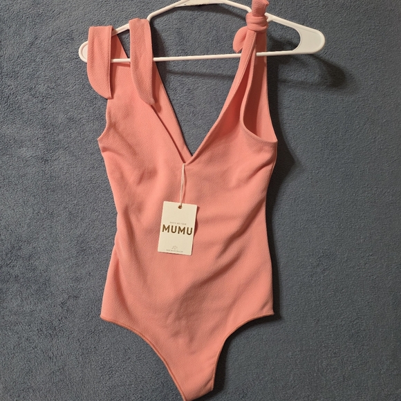 Show Me Your MuMu Other - New- Show Me Your Mumu Kylo Bodysuit Women's XS Pink Tie Strap V Neck Swimsuit